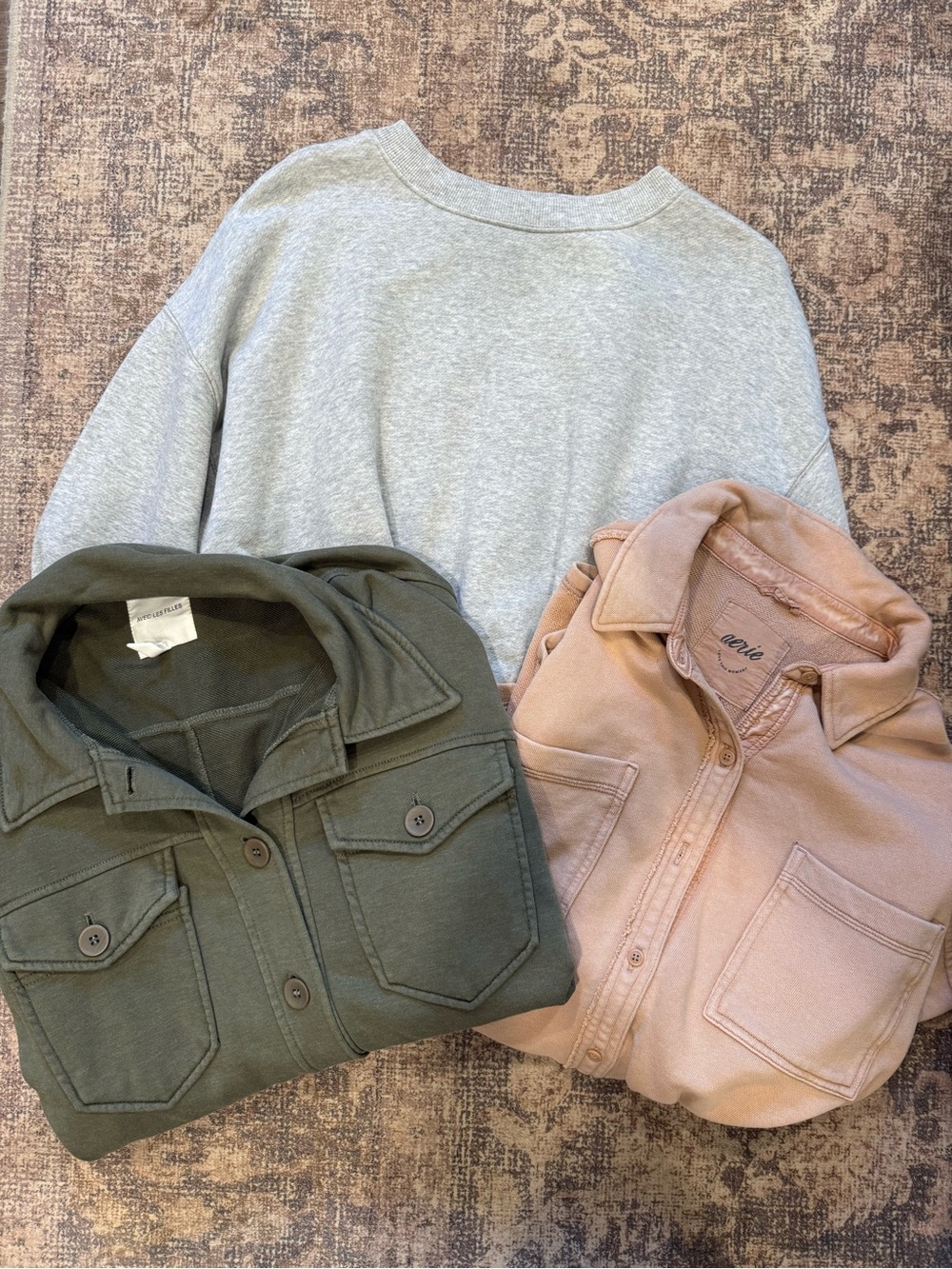 aerie Blush Pink Button-Front Shirt with Olive Utility Jacket